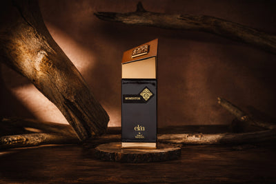 Momentum 100ml bottle and box on driftwood, House of Watan Elan