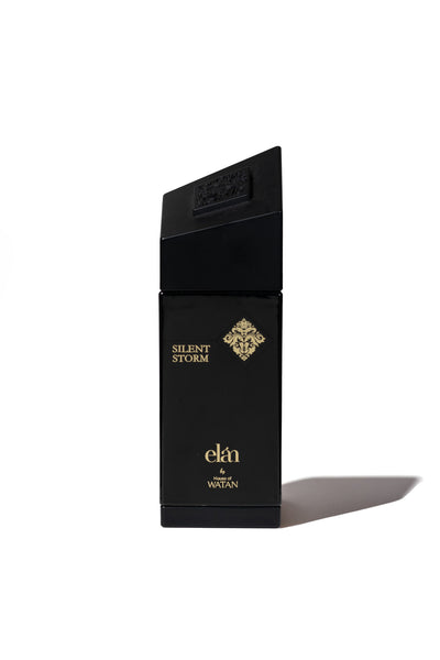 Silent Storm by House of Watan, 100ml black Eau de Parfum bottle on white